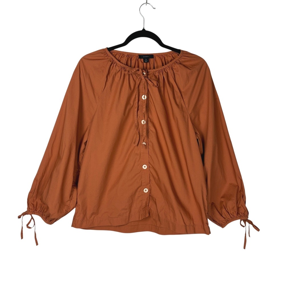 J. Crew Womens Tie-sleeve button-front cotton poplin top Size S FLAW Office